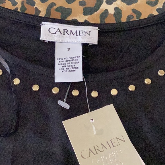 NWT Carmen Mark Valvo Black Slinky Top w/ Gold Studs - Picture 9 of 9